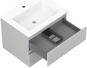 Mexen Rivel, kúpeľňová skrinka 60 cm s umývadlom Otis, 2 zásuvky, drážkovaná, sivá matná/biela, 91A20-06047-2-BFF62-W18M01