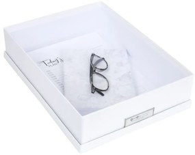Biely úložný box s menovkou na dokumenty Bigso Box of Sweden Oskar, veľkosť A4
