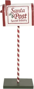 Bielo-červená kovová dekorácia schránka na podstavci Santa Post - 19*33*92 cm