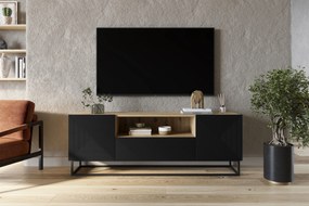 TV stolík Asha 167 cm na čiernom podstavci s otvorenou policou - artisan / čierny mat