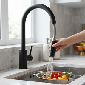 Rea Fresh Touch, vysoká kuchynská batéria s výsuvnou 2-funkčnou spŕškou, čierna matná, REA-B6734