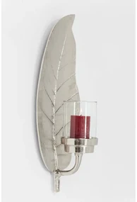 Nástenný kovový svietnik v striebornej farbe Kare Design Leaf
