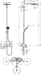 Hansgrohe Pulsify S, Showerpipe 260 1jet s vaňovým termostatom ShowerTablet 400, chrómová, HAN-24230000