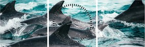 Obraz - Delfíny v oceáne (s hodinami) (90x30 cm)