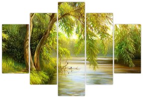 Obraz - Vŕba pri jazere, olejomaľba (150x105 cm)