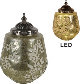 Zelená sklenená svietiaca LED lampáš s kvietkami Balli - Ø 13*19 cm