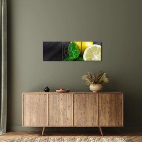 Obraz citrónov a mäty na stole (s hodinami) (90x30 cm)