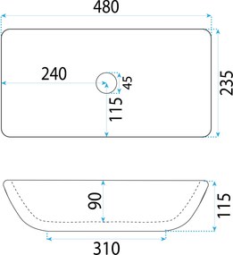 Rea Maria, umývadlo na dosku 520x380x115 mm, biela lesklá, REA-U6980
