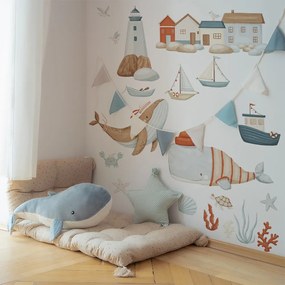 Gario Detská nálepka na stenu Sea voyage - veľryby a domčeky