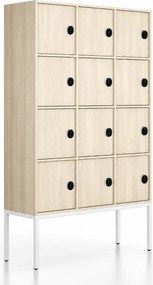 Kancelárska skriňa FRAME, biela podnož, 12x dvere, 1299 x 450 x 2185 mm, kódový zámok, dub prírodný