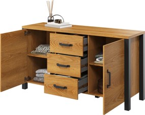 Komoda Olin 26 150 cm so zásuvkami - Dub karmelowy / Čierny supermat - ponuka Limitowana