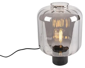 Dizajnová stolná lampa čierna s dymovým sklom - Qara