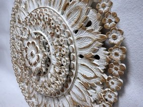 Závesná dekorácia Mandala 3D drevorezba biela, teakové drevo, 90 cm