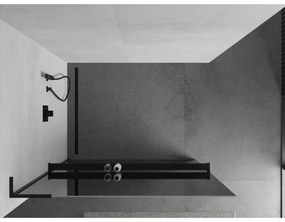 Mexen Kioto+ L, sprchová zástena Walk-In s poličkou a vešiakom 80 x 200 cm, 8mm sklo vzor zrkadlo, čierny profil, 800-080-123-70-50