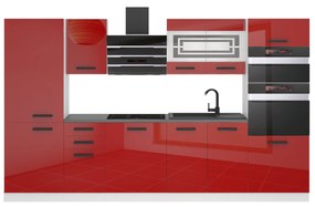 Kuchynská linka Belini Premium Full Version 300 cm červený lesk s pracovnou doskou MILA
