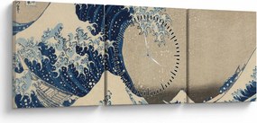 Obraz - Katsushika Hokusai, Under the Wave off Kanagawa, reprodukcia (s hodinami) (90x30 cm)