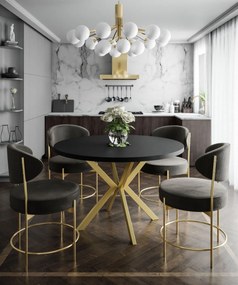 Okrúhly rozkladací jedálensky stôl MARION 100/120 - 176/196 cm  čierna matná + zlatá  podnož Rozmer stola: 120 cm