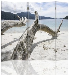 Ozdobný paraván, Větve stromů na tropické pláži - 180x170 cm, päťdielny, obojstranný paraván 360°