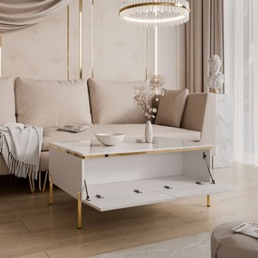 KONFERENČNÝ STOLÍK NESSIE 2 BIELY LESK + ZLATÝ 90 cm