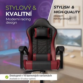Ergonomická herná stolička, čierna/červená, vankúšiky,