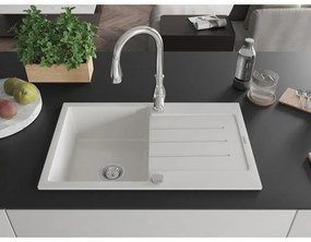 Mexen Bruno, 1-komorový granitový drez 795x495x200 mm a drezová batéria Savita, biela, 6513-20-672601-00