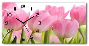 Vodorovné Sklenené hodiny na stenu Ružové tulipány pl_zsp_60x30_f_76775867
