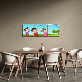 Obraz - Deti púšťajú draka (s hodinami) (90x30 cm)
