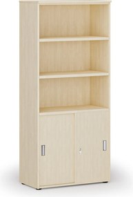 Kombinovaná kancelárska skriňa PRIMO WOOD, zasúvacie dvere na 2 poschodia, 800 x 420 x 1781 mm, breza