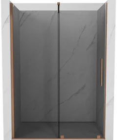 Mexen Velar, posuvné sprchové dvere do otvoru 130 cm, 8mm šedé sklo, medená matná, 871-130-000-41-65