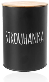 Dóza na potraviny, plechová, čierna, s bambusovým vekom, 1,3l, STROUHANKA