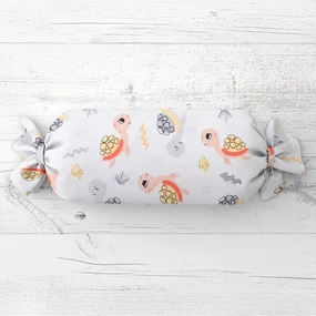 Biante Detský vankúš valec bonbon Sandra SA-373 Veselé korytnačky na bielom 15x80 cm