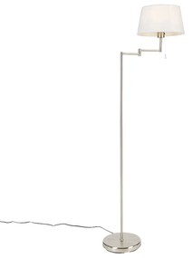 Klasická stojaca lampa oceľ s bielym nastaviteľným tienidlom - Ladas