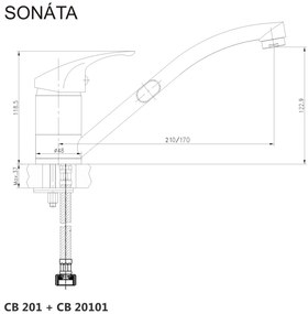Mereo Mereo, Drezová stojanková batéria, Sonáta, s ramienkom plochým 210 mm, chróm, MER-CB201N