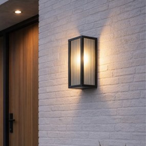 Vonkajšia nástenná lampa čierna s rebrovaným sklom IP44 - Charlois