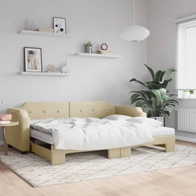 Rozkladacia denná posteľ s matracmi krémová 90x200 cm látka 3197656