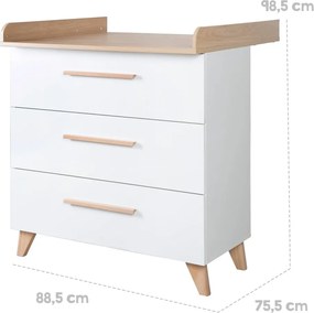 Biela detská komoda s prebaľovacím pultom v dekore duba 88,5x99x76 cm Léon – Roba