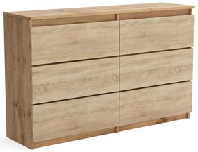 Veľká komoda 6 zásuviek ARIE šírka 120cm Dub Wotan/Dub Sonoma
