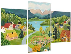 Obraz - Dedina v horách (90x60 cm)