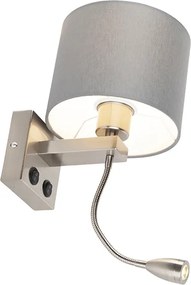 Moderná nástenná lampa oceľ s šedým tienidlom - Brescia