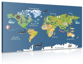 Obraz mapa sveta pre deti - 90x60