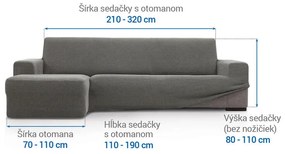 Super strečové poťahy HARMONIA šedá sedačka s otomanom vľavo (š. 210 - 320 cm)
