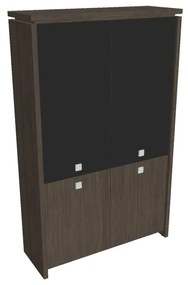 Vysoká skriňa Verno 128 x 46 x 210 cm, kombinované dvere, dub antracit / čierna
