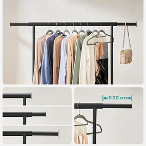 Nastaviteľný pojazdný stojan na oblečenie, čierny