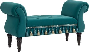 HOMCOM Čalúnená lavička, Mäkko elegantná, Luxusná lavička na postel s drevenými nohami, Lavička do chodby pre spálňu, nosnosť do 150 kg, Zelená, 117 x