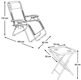 2 ks záhradných ležadiel zero gravity so stolom