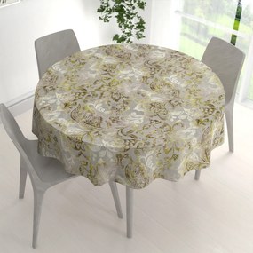 Biante Zamatový okrúhly obrus Tamara TMR-055 Abstraktné zelené kvety na zelenosivom Ø 100 cm