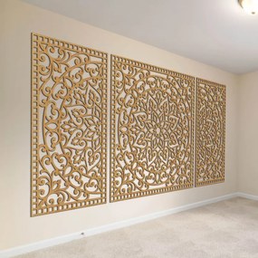 Drevená nástenná dekorácia trojdielna mandala do interiéru | SENTOP HDF0514-B