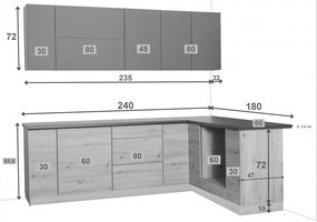 Rohová kuchynská linka Langen 240x180cm