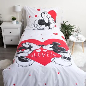 Červeno-biele bavlnené detské obliečky na jednolôžko 140x200 cm Mickey and Minnie "Love" – Jerry Fabrics