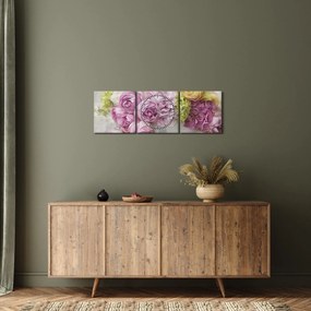 Obraz - Kvety na stene v pastelových farbách (s hodinami) (90x30 cm)